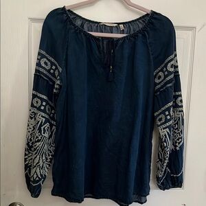 Navy Blue Embroidered Women's Top
